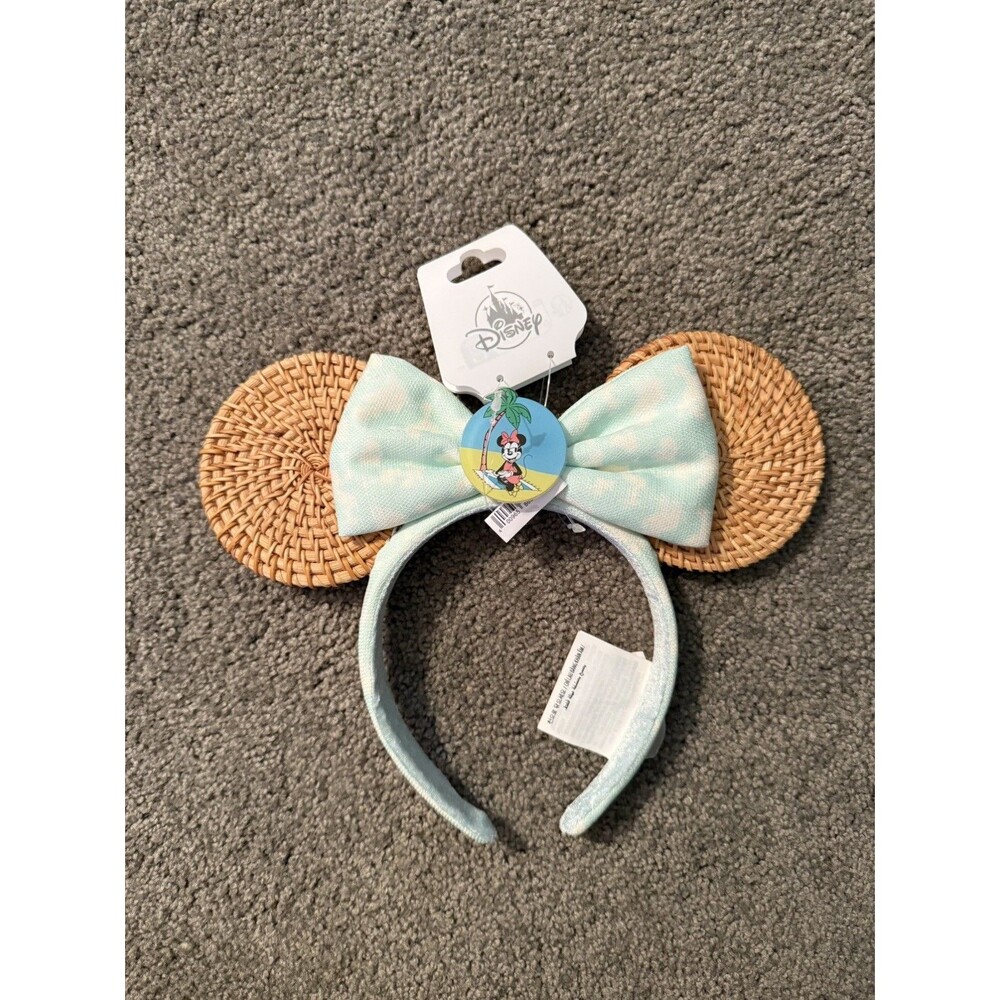 Minnie Disney Parks Tropical Summer Rattan Wicker Ears Headband NEW